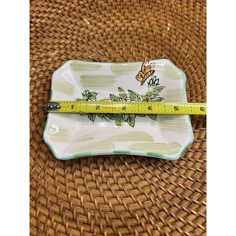 Handpainted Flower/Butterfly Trinket  Dish Soap Dish